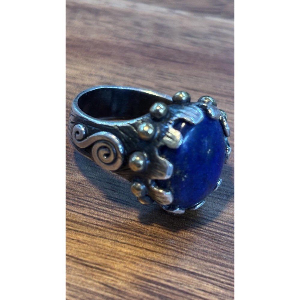 Vintage Sterling Silver 925 Ring with Lapis Azuli Gemstone. DGS Turkey. Sz 8.25